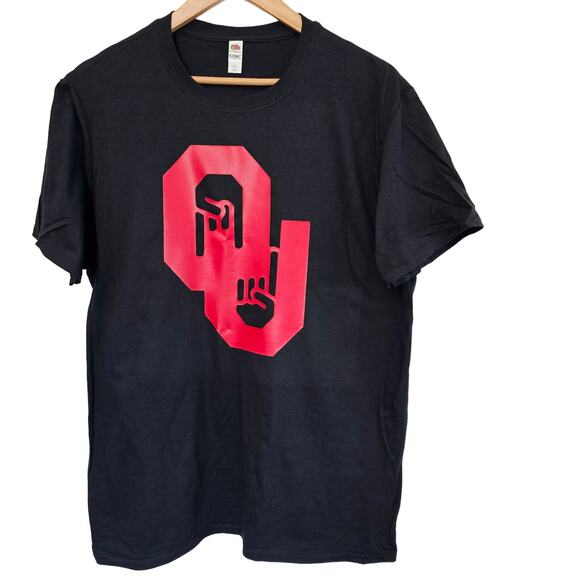 Oklahoma University OU T-Shirt Men Large Black Red Only One Horns Down Sooners - Picture 1 of 7